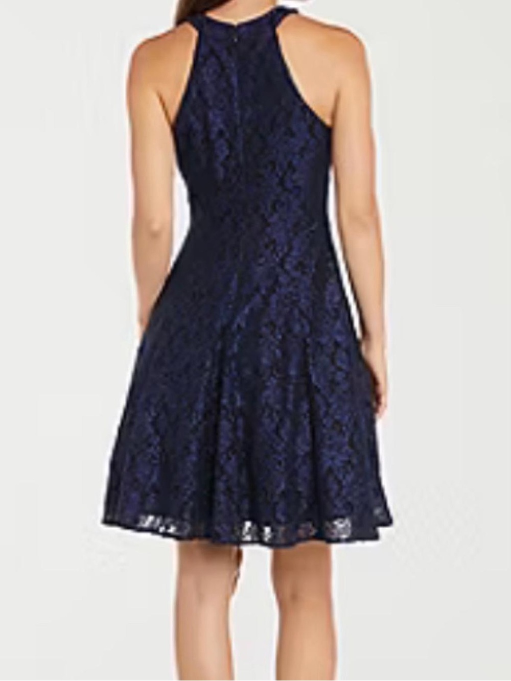 Large Windsor Navy Blue Lace Halter Homcoming Dress - Picture 2 of 4